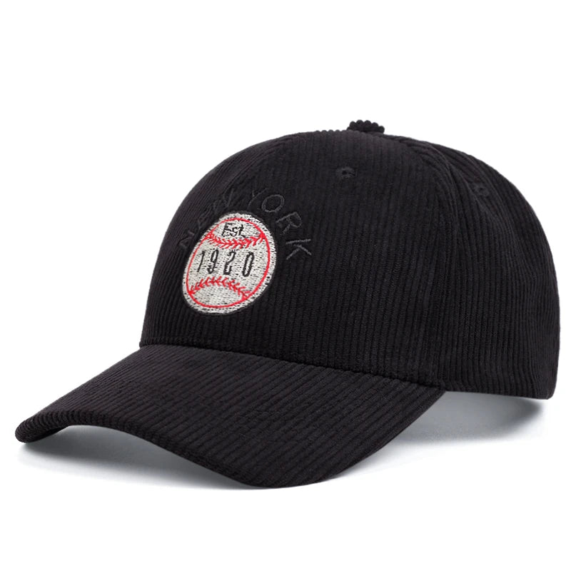 New York Corduroy Embroidered Baseball Caps for Men and Women