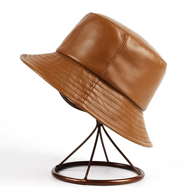Spring/Winter Japanese Korean Unisex Genuine Leather Bucket Hats
