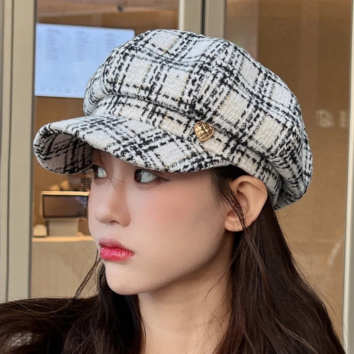 New Women Fashion Plaid Berets Hat Women