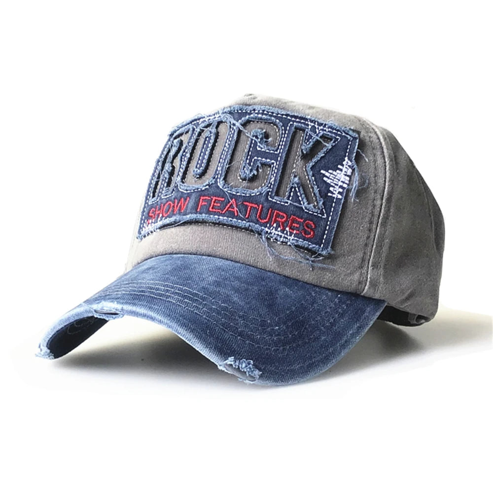 New Men And Women Frayed Old Baseball Cap Washed Cotton Peaked Rock Letter