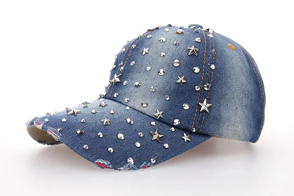 Starry Rhinestone Denim Baseball Cap