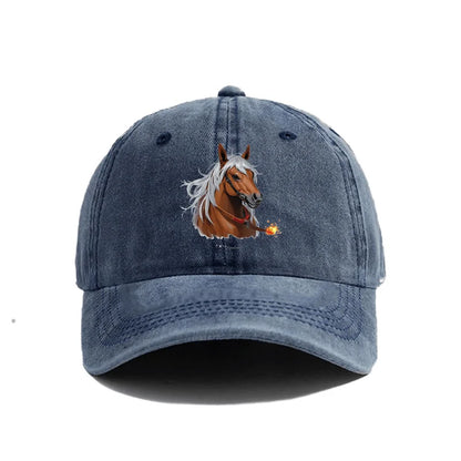 Vintage Washed Baseball Cap with Fantasy Horse & Letter Graphic Print