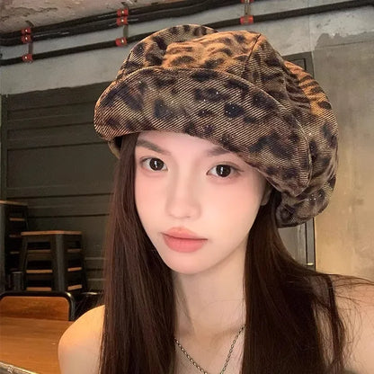 American Y2k Personalized Star Leopard Print Beret