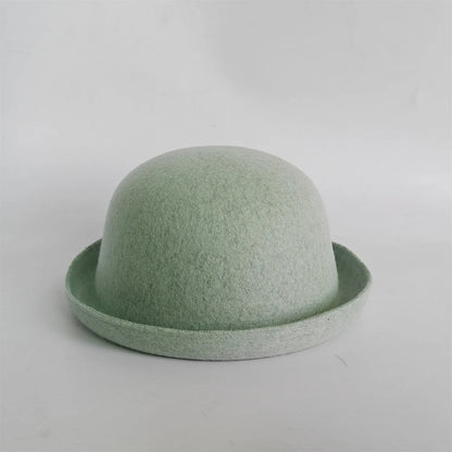 New Outdoor Fedora Pure Color 100% Wool Jazz Hat Wide Brim Ladies Elegant Round Hat