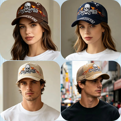Unisex Punk Style Cap Skull Flame Piston Embroidery Sports Baseball Cap