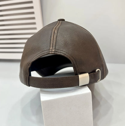 New Luxury Brand Leather Hat Winter Baseball Cap