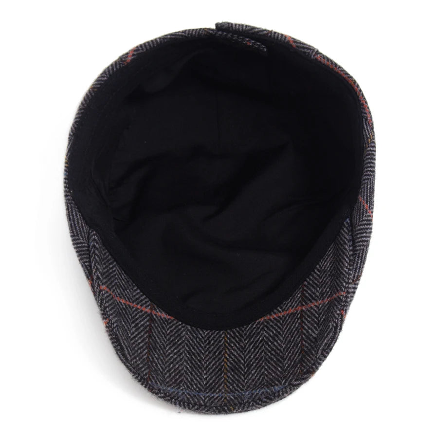 New Woolen Plaid Beret Men Casual Vintage Herringbone Newsboy Cap