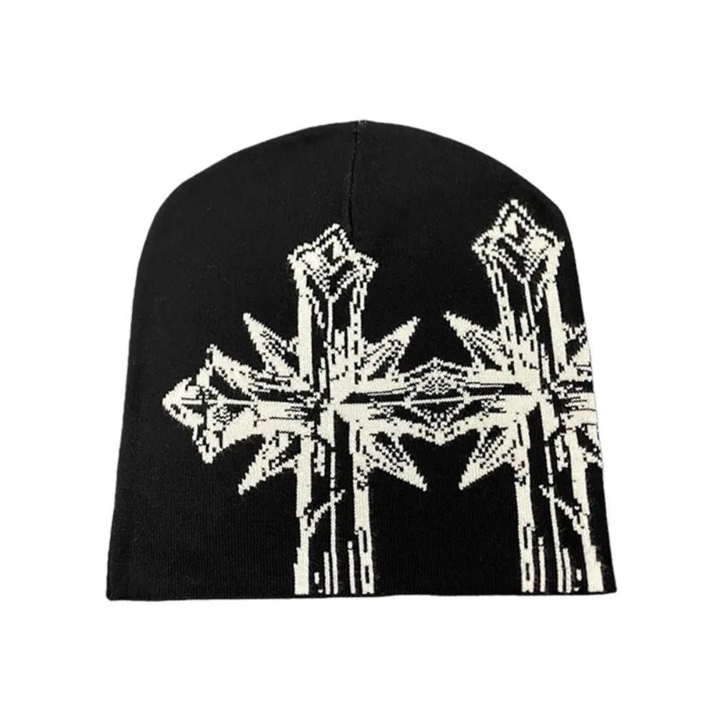 Hip-Hop Composite Knitted Hat Trendy Cross Pattern Jacquard Double-Layer