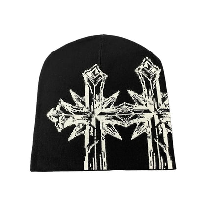 Hip-Hop Composite Knitted Hat Trendy Cross Pattern Jacquard Double-Layer
