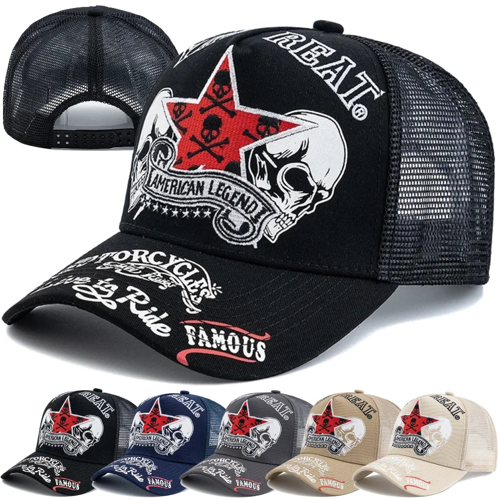 Unisex Punk Style Cap Red Star Skull Crossbones Embroidery Baseball Cap