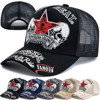 Unisex Punk Style Cap Red Star Skull Crossbones Embroidery Baseball Cap