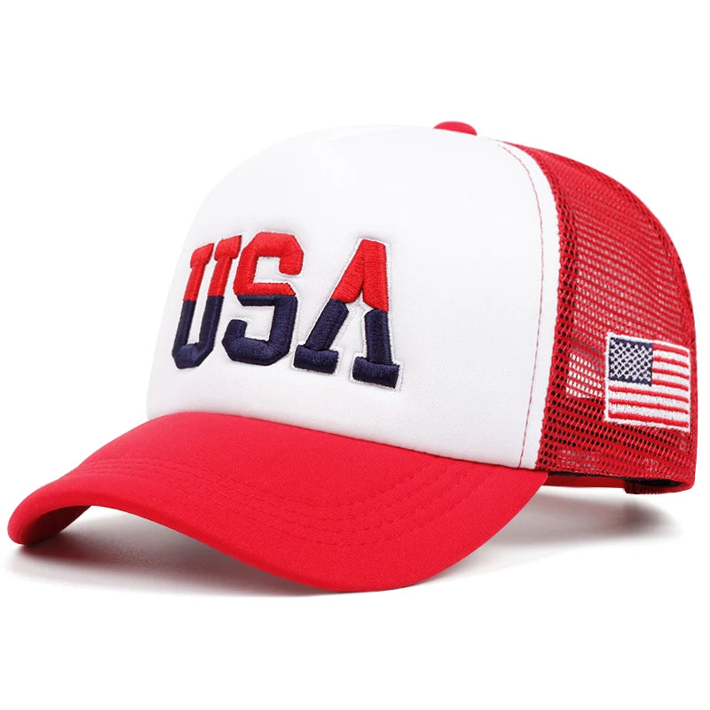New Cotton Mesh Hat USA Side Embroidered American Flag Fashionable Hip Hop Hat