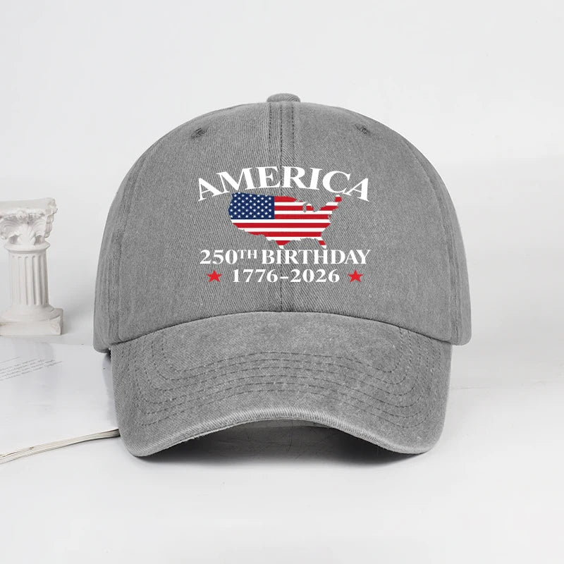 USA 250th Birthday Baseball Cap Men Women Vintage Washed Cotton