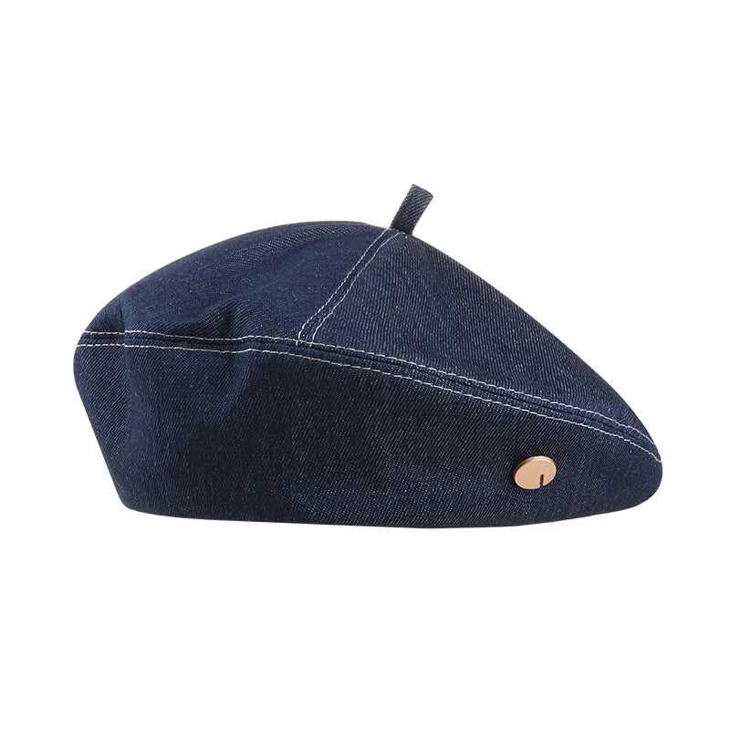 Women's Denim Beret Hat Jeans Berets Painter Hats Spring Beanie Hat