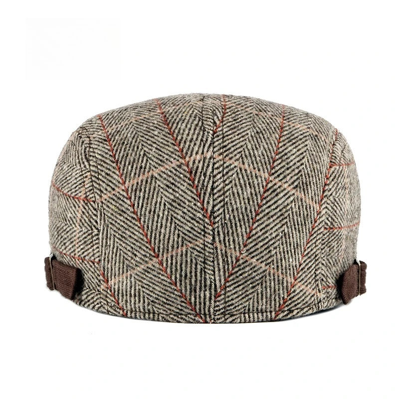 Men Vintage Herringbone Plaid Tweed Newsboy Cap