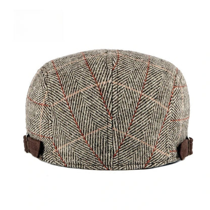Men Vintage Herringbone Plaid Tweed Newsboy Cap