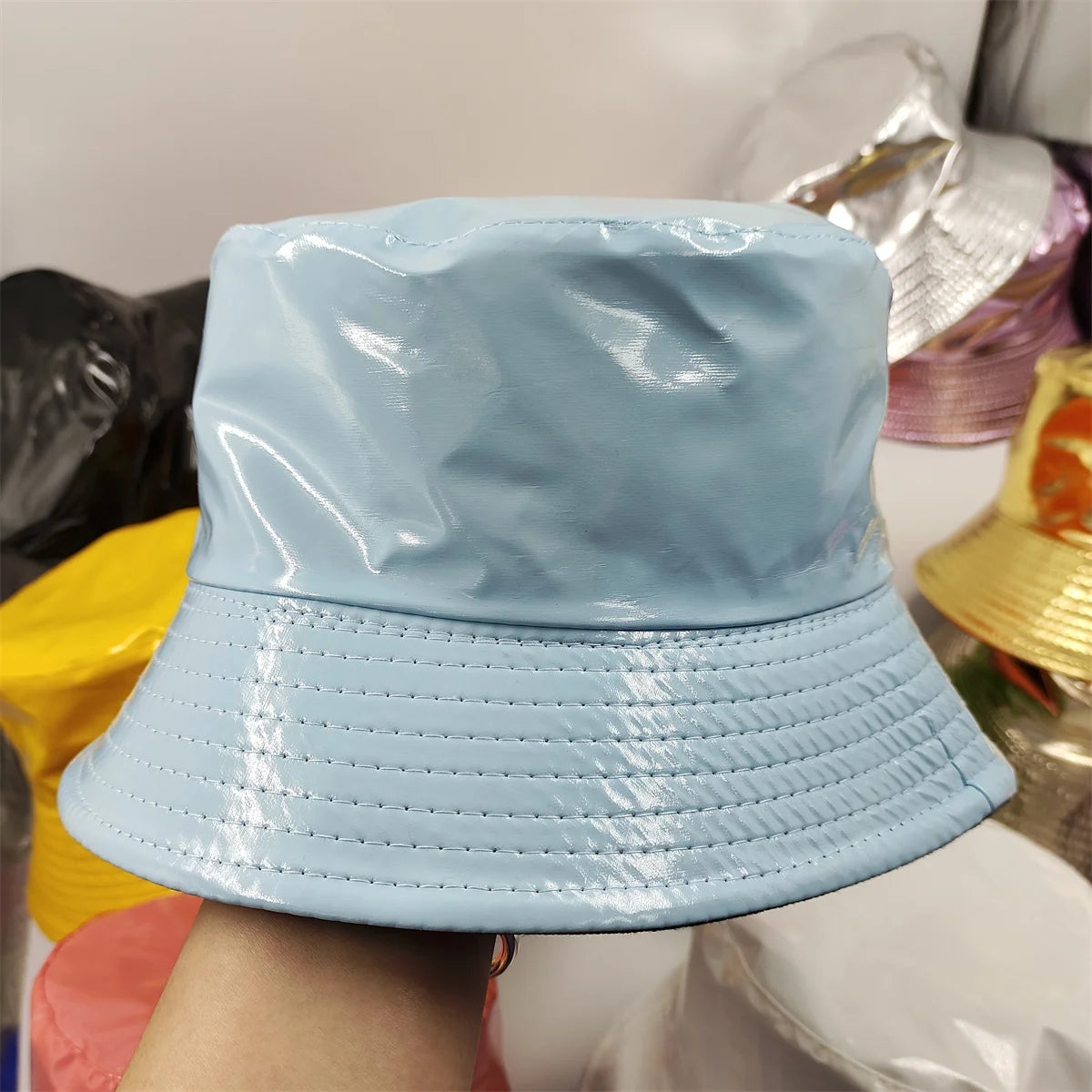 Colorful Shiny Leather Two Sided Fisherman Hat Women's and Men's