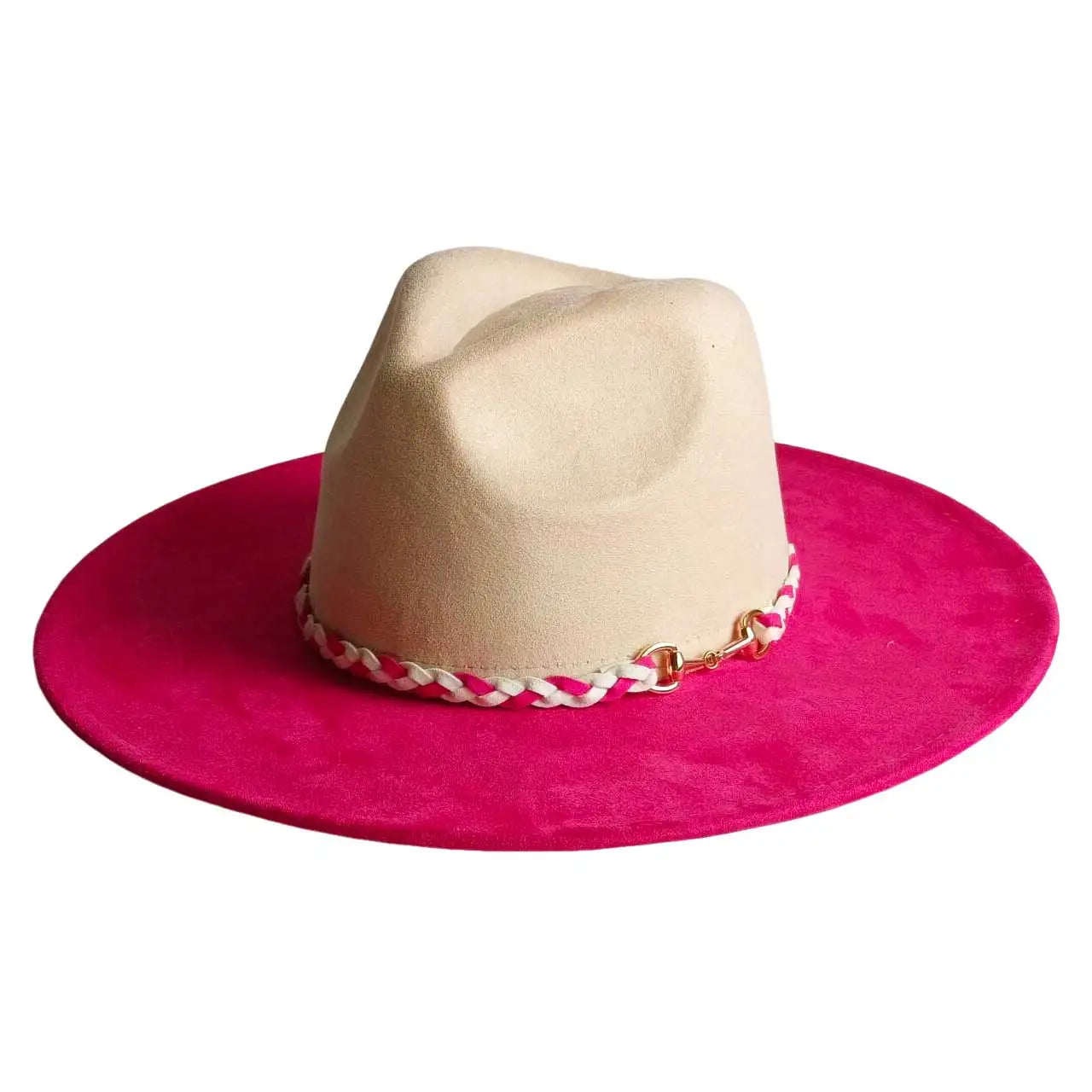 Vegan Suede Hat Teardrop Shape 9.5cm Wide Brim Fedora Hat Men's And Women's