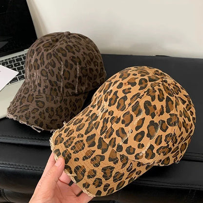 Women Leopard Baseball Cap Vintage Hip Hop Holes Snapback Duckbill Hats