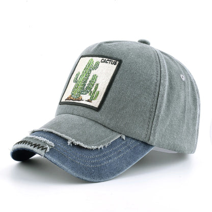 Vintage Denim Baseball Cap With Embroidery Animals