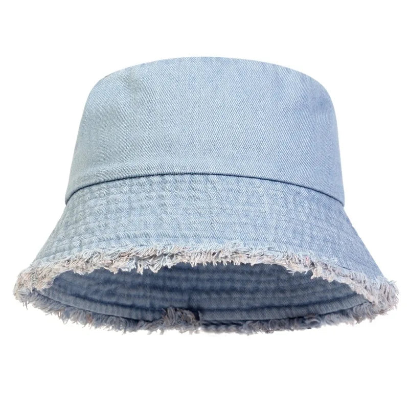 Neutral Denim Bucket Hat Fashionable Sun Protection Caps