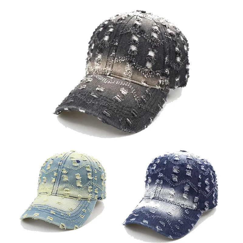 Spring And Summer New Style Ripped Washed Personalized Denim Baseball Cap