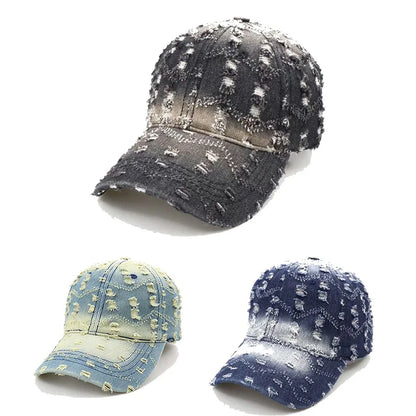 Spring And Summer New Style Ripped Washed Personalized Denim Baseball Cap