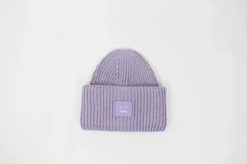 Warm And Cozy Knitted Beanie With Square Labels - Scandinavian Style Wool