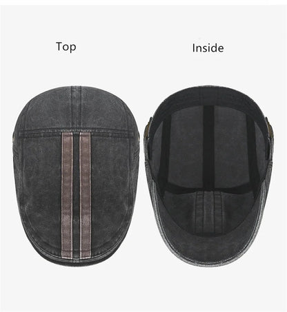 Vintage Men Women's Striped Washed Denim Berets Hats