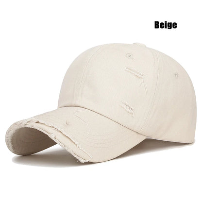 Fashion Unisex Distressed Design Style Solid Color Cotton Baseball Cap