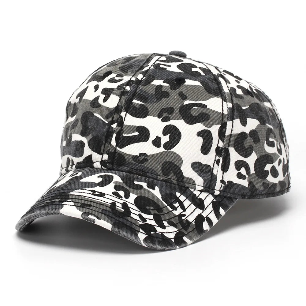 New Spring and Autumn Washed Leopard Print Baseball Cap All Cotton Camouflage Duckbill Cap Fashionable