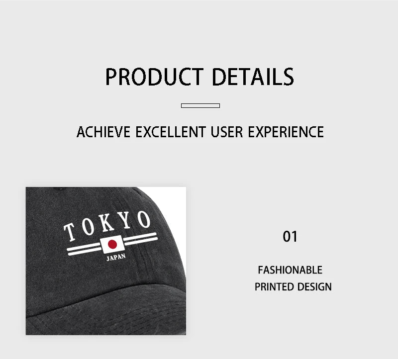 TOKYO JAPAN Printed Washed Baseball Cap Tokyo Japan Urban Style Classic Fashion Daily Commuting