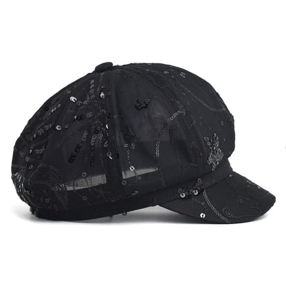 Women’s Sequined Beret Hat Korean Style Sparkle Newsboy Cap