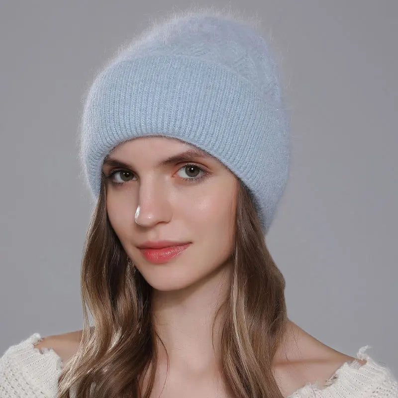 Women Fashion Twist Style Angora Rabbit Fur Beanie Winter Warm Knitted Cashmere Hat