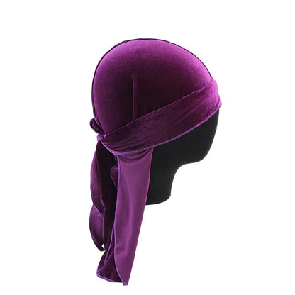 New Unisex Velvet Durags Bandana Turban Hat Men Women Breathable Long Tail