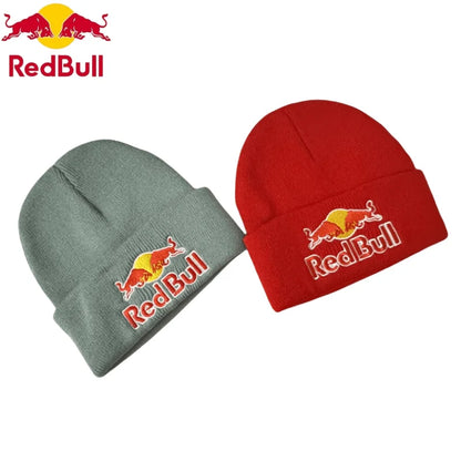 Embroidered Red Bull Knitted hat Beanie Winter Hat Unisex Warm Cap Red Bull