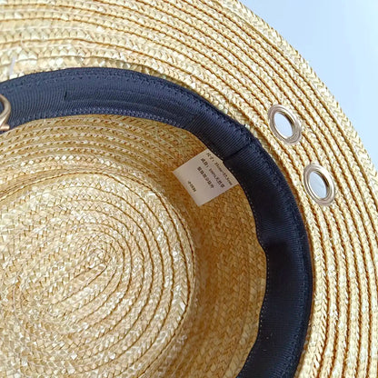 Chain Summer Straw Hat Pork Pie Hat