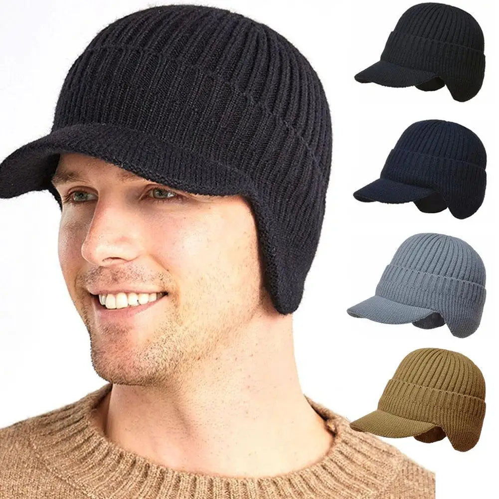 Unisex Warm Winter Hat With Brim Plush Fur Lined Knit Cap