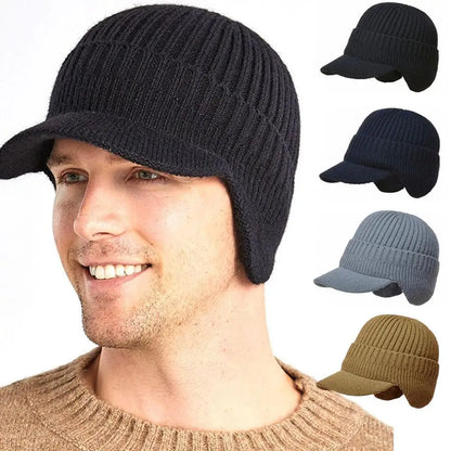 Unisex Warm Winter Hat With Brim Plush Fur Lined Knit Cap