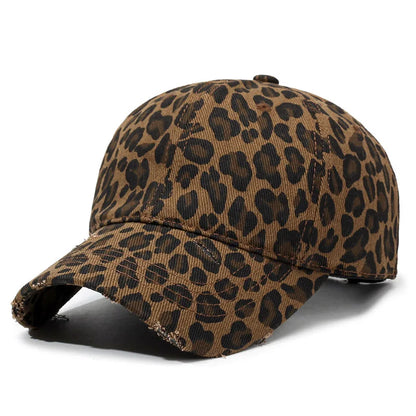 The Full-Pattern Leopard-Print Distressed Soft-Brimmed Baseball Cap