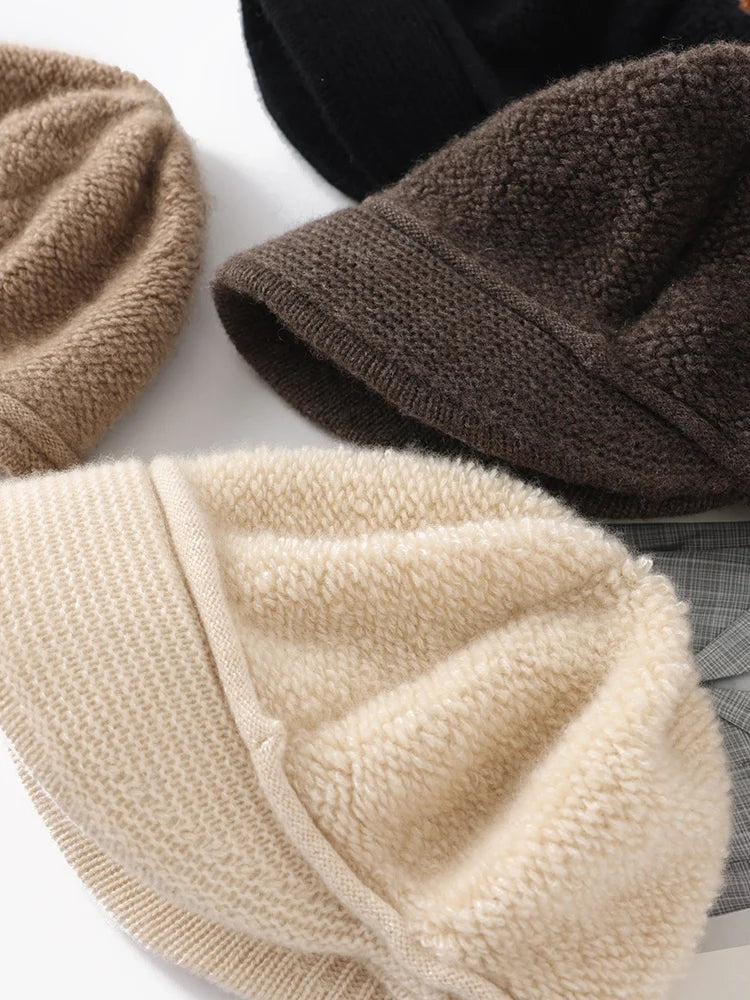 100% Pure Cashmere Visor Beanie Women Soft Brim Newsboy Cap