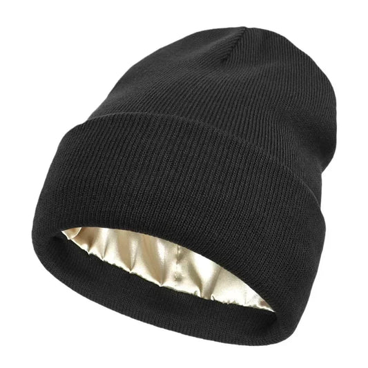 New Unisex Winter Hat Silk Satin Lined Beanies Men And Women Two-Sided