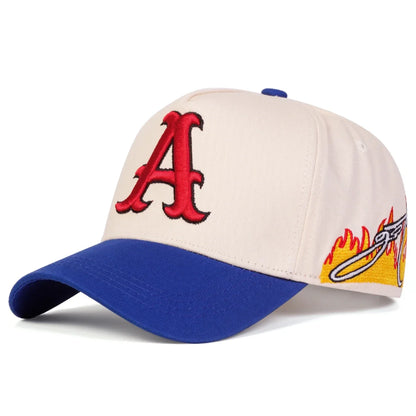 Unisex A Letter Embroidery Side Flame Baseball Cap Spring Autumn