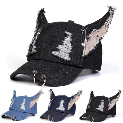 Unisex Cute Ear Design Iron Ring Cowboy Baseball Caps