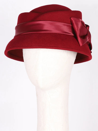 Elegant Wool Felt Fedoras Hat With Ribbon Bowknot Formal Church Wedding Cloche Hats
