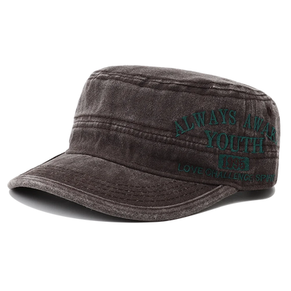 2024 New Letter Embroidery Washed Cotton Flat Top Military Cap