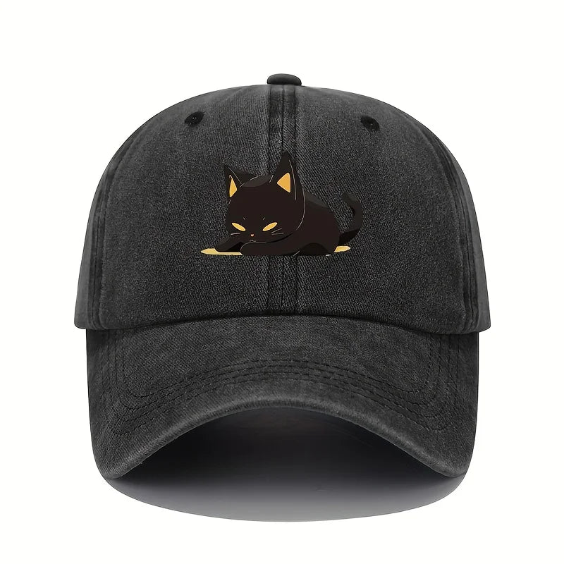 Retro Style Black Cat Printed Baseball Cap with  Suitable for All Seasons