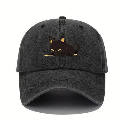 Retro Style Black Cat Printed Baseball Cap with  Suitable for All Seasons