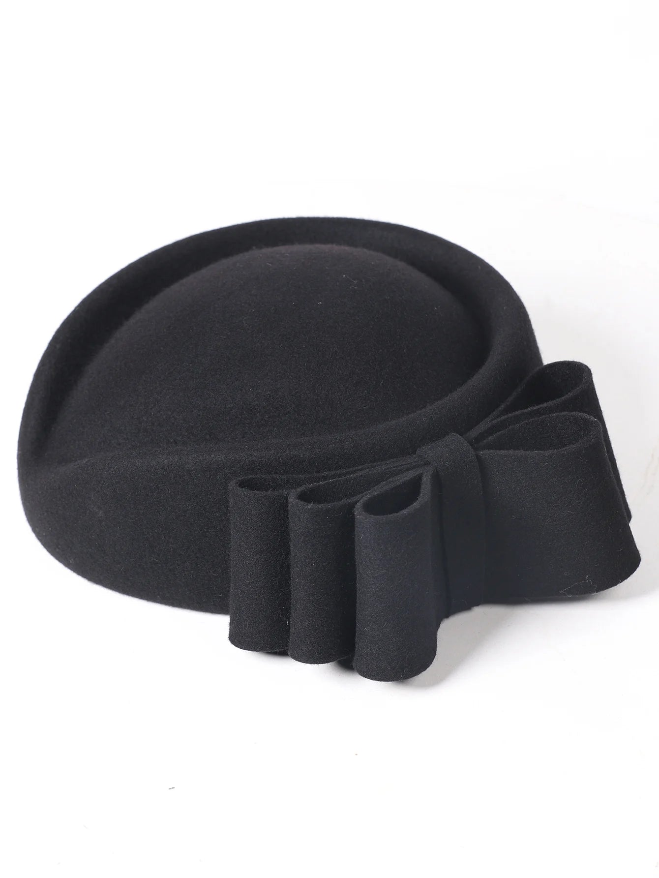 Winter Pink Wool Fascinator French Beret Bowler Hats With Bowknot Elegant Wedding