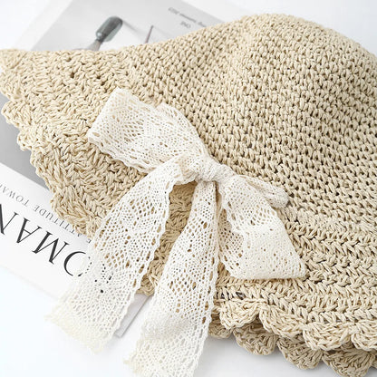 Women's Lace-Up French Straw Hat Sun Protection Seaside Sun Hat